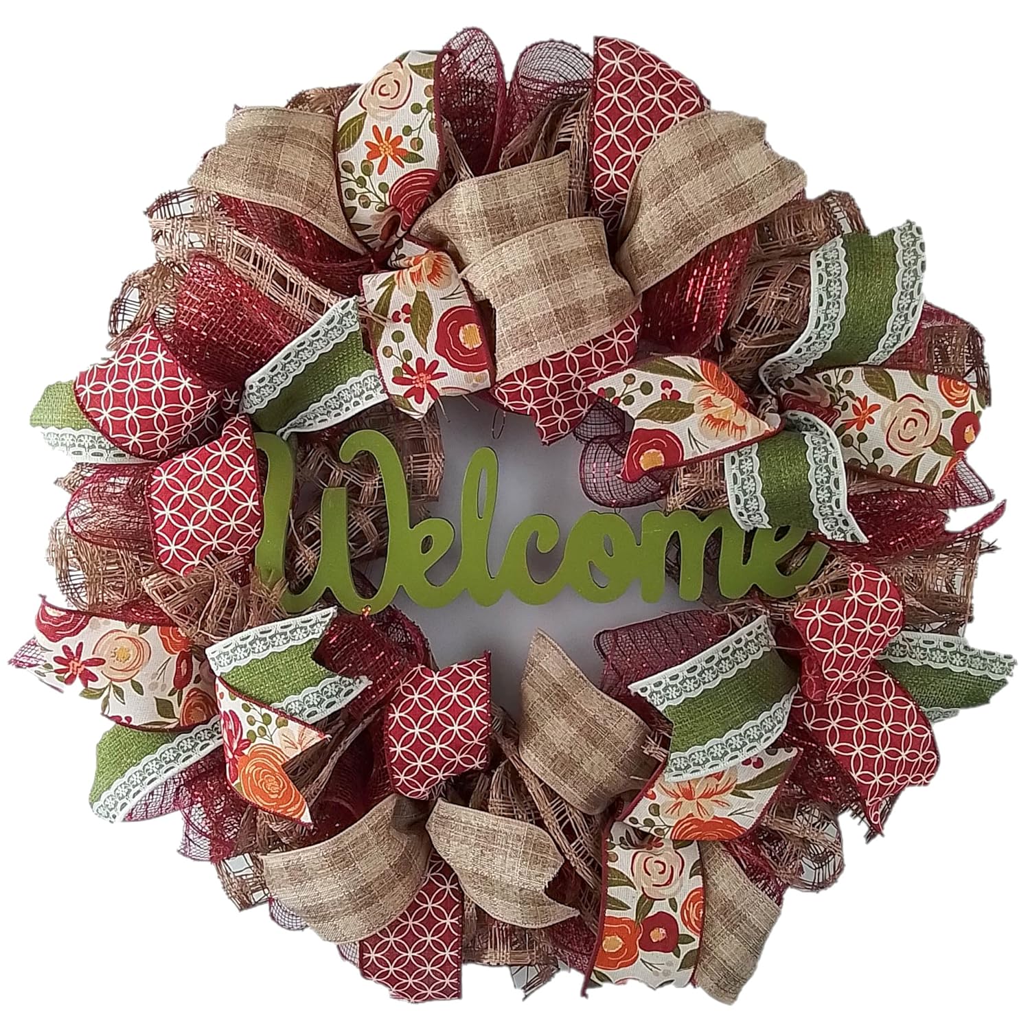 Elegant Burgundy Welcome Wreath for Front Door