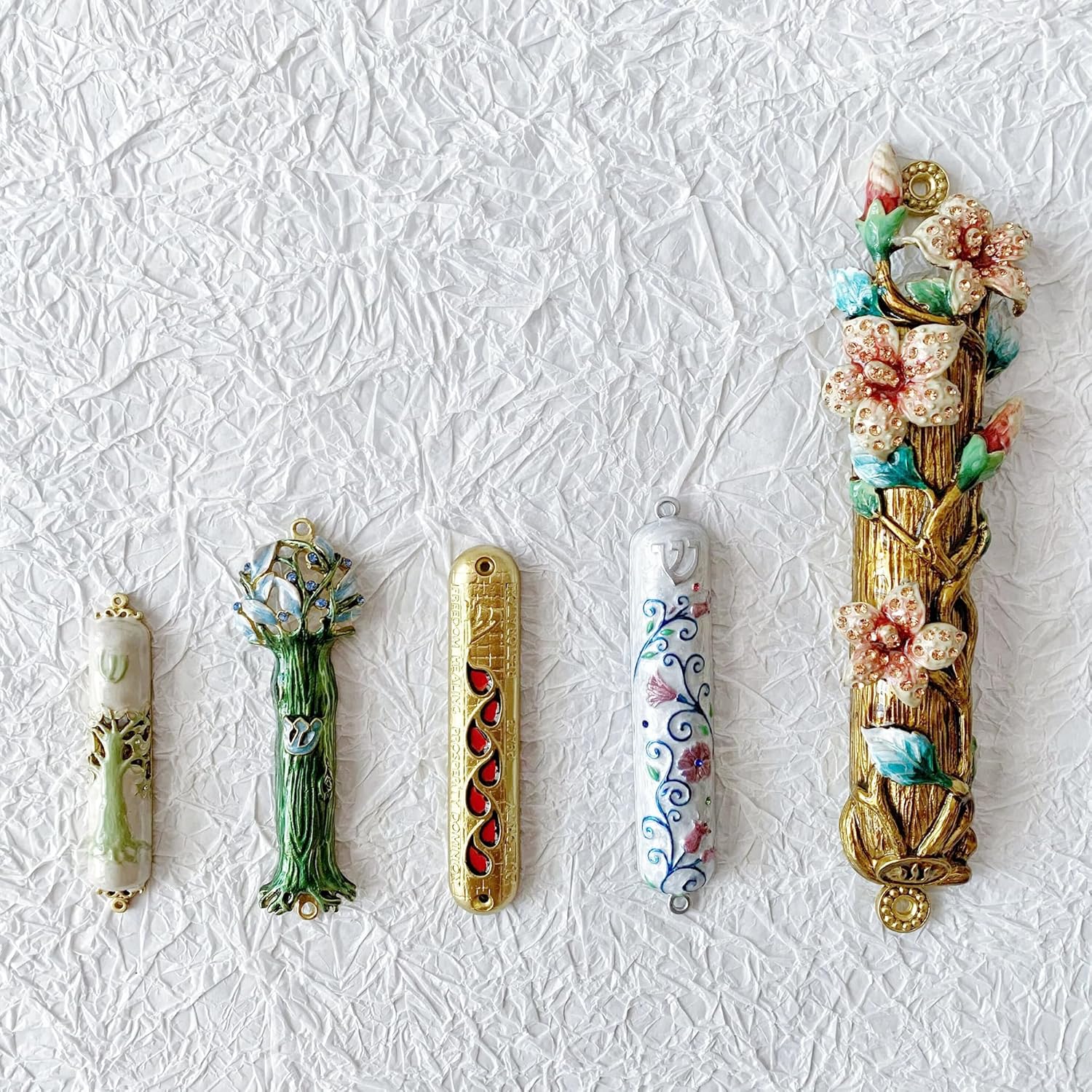 Hand-Painted Mezuzah with Scroll for Jewish Homes