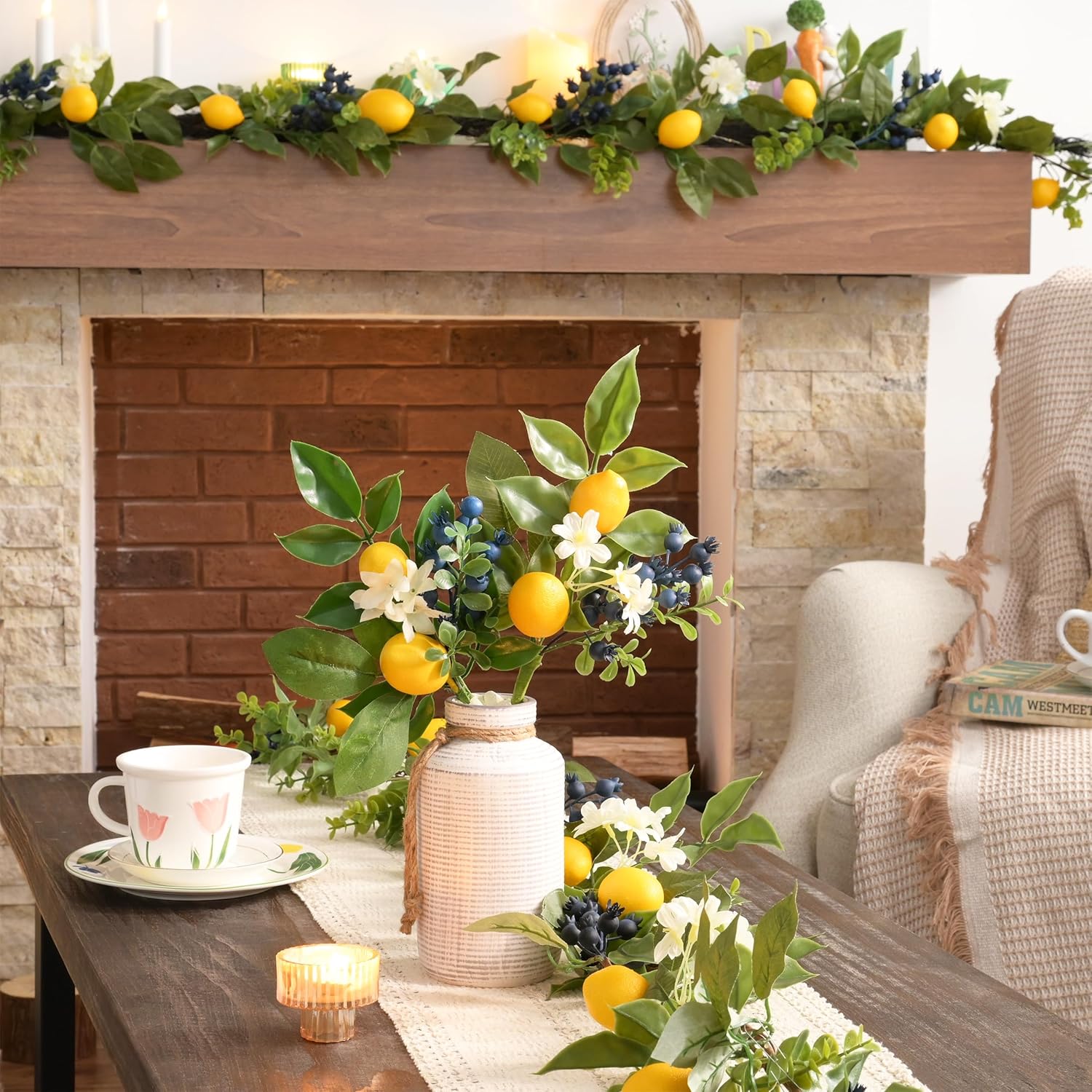 Valery Madelyn 24 Inch Summer Wreath with 6 Lemon Picks