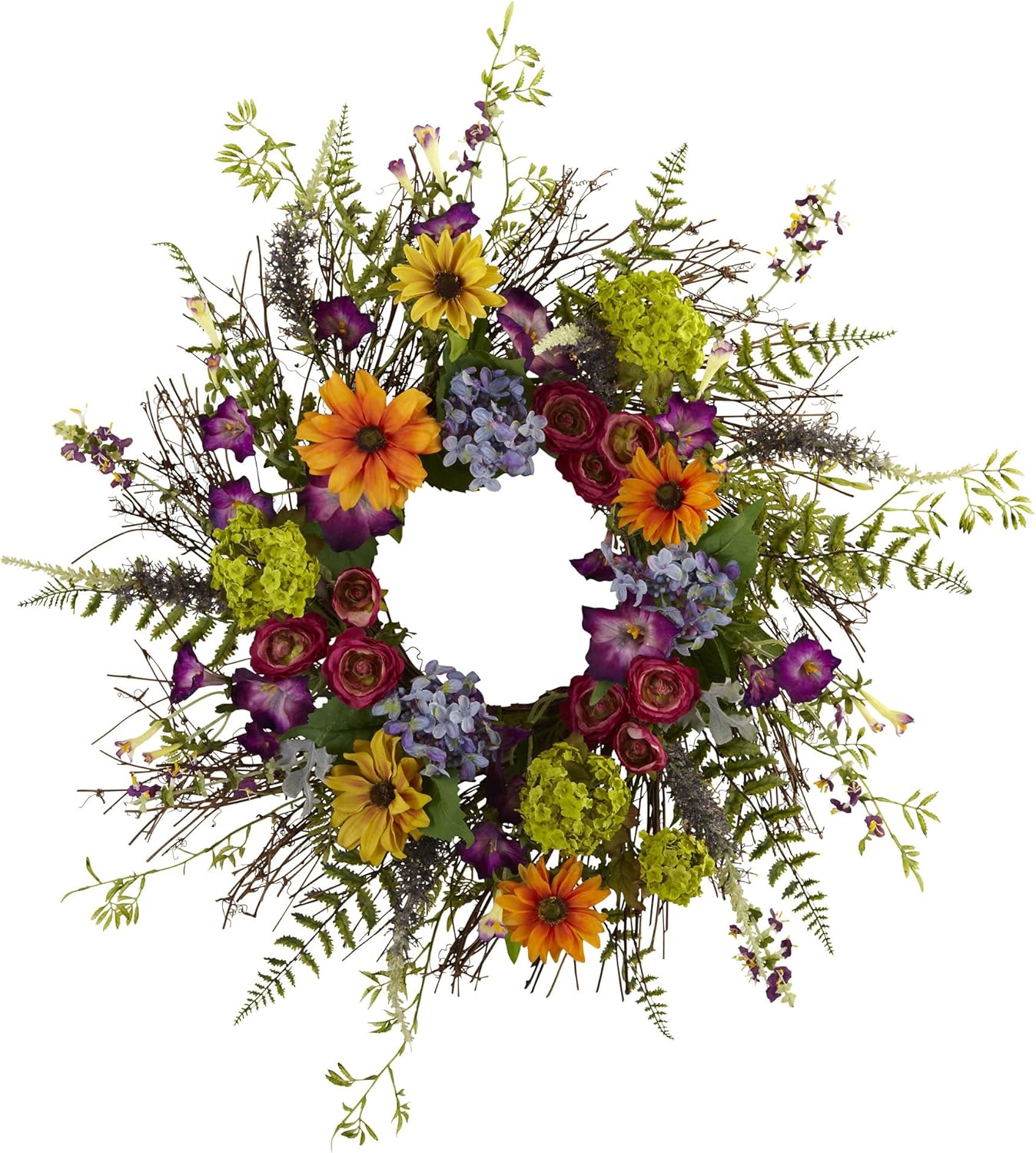 Nearly Natural 24-Inch Spring Garden Wreath with Twig Base