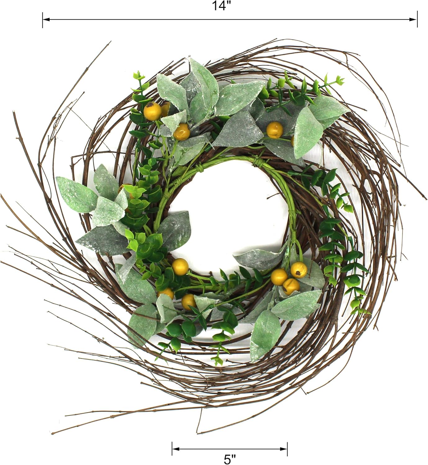 Rustic Country Artificial Lambs Ear Wreath 14 Inch