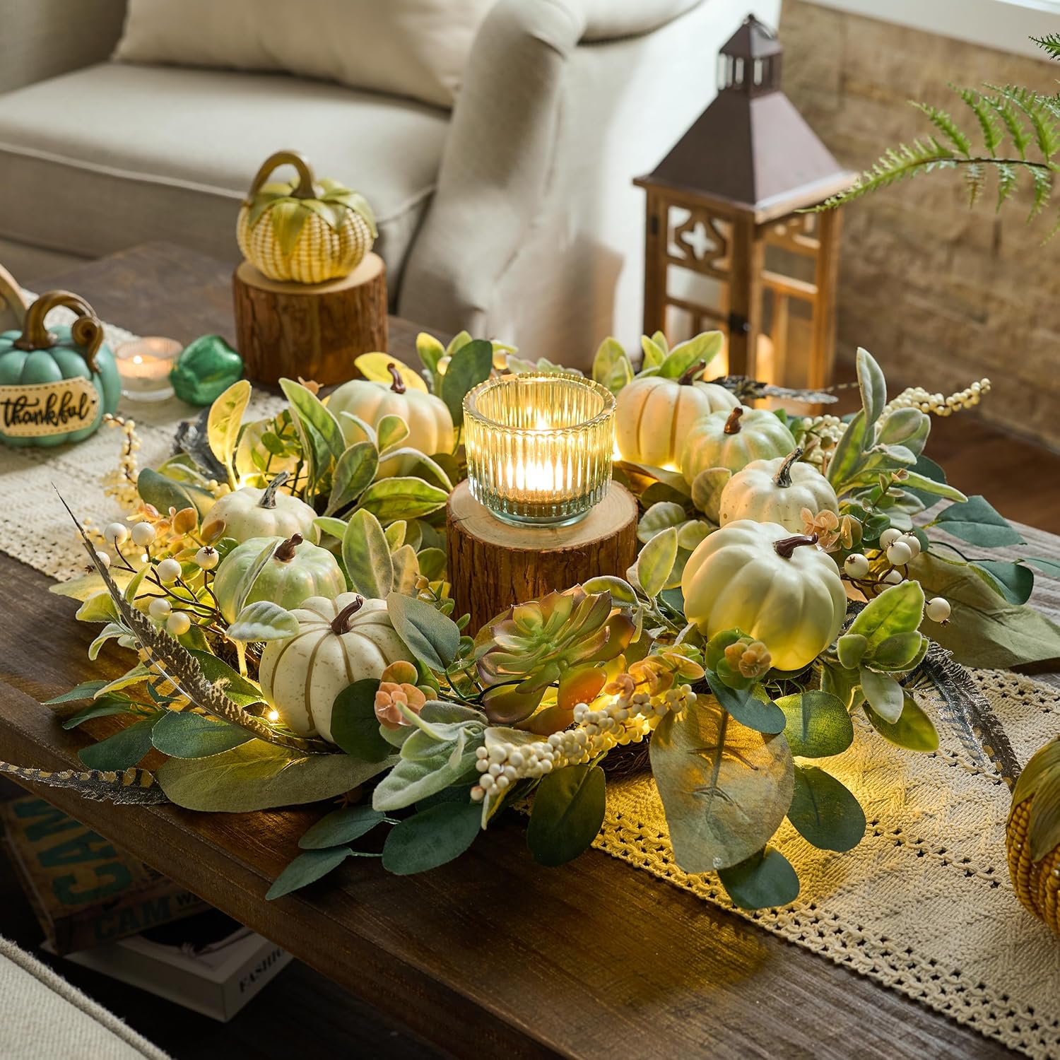 Valery Madelyn Fall Wreath with Light for Front Door