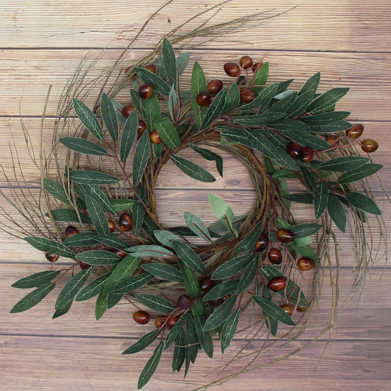 Rustic Country Artificial Olive Wreath 14 Inch