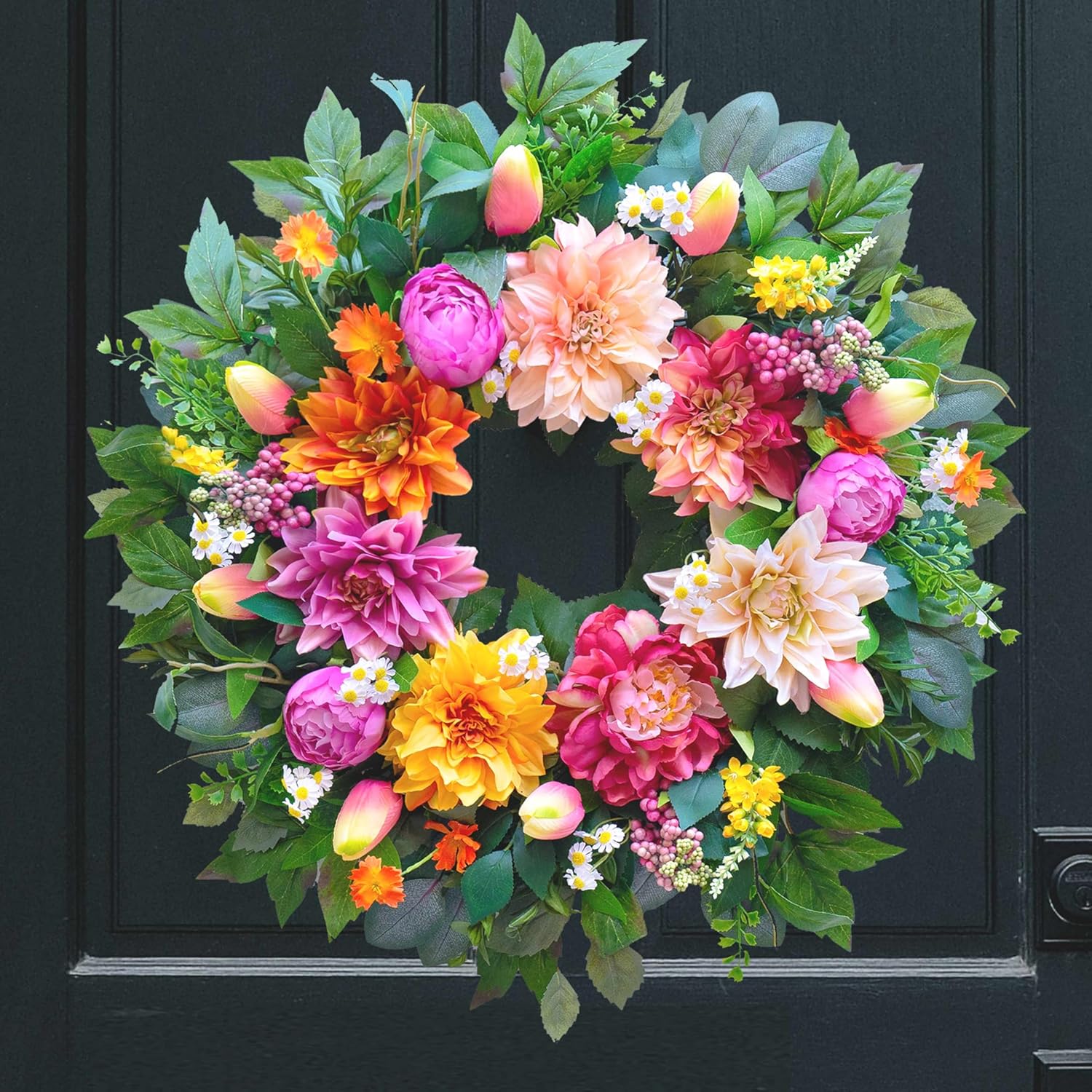 24 Inch Spring Wreath with Dahlia and Greenery