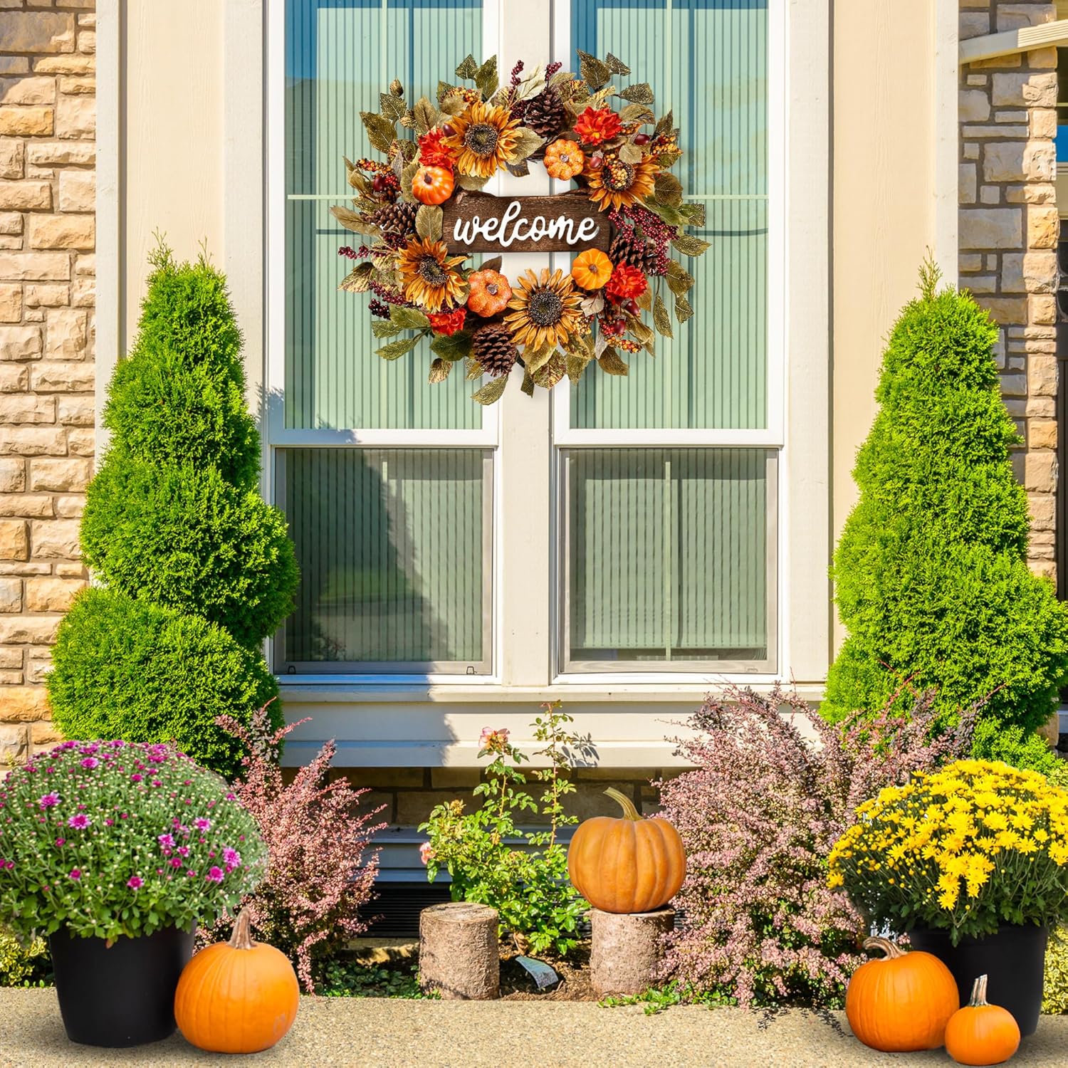 Sggvecsy Artificial Fall Wreath Autumn Decor