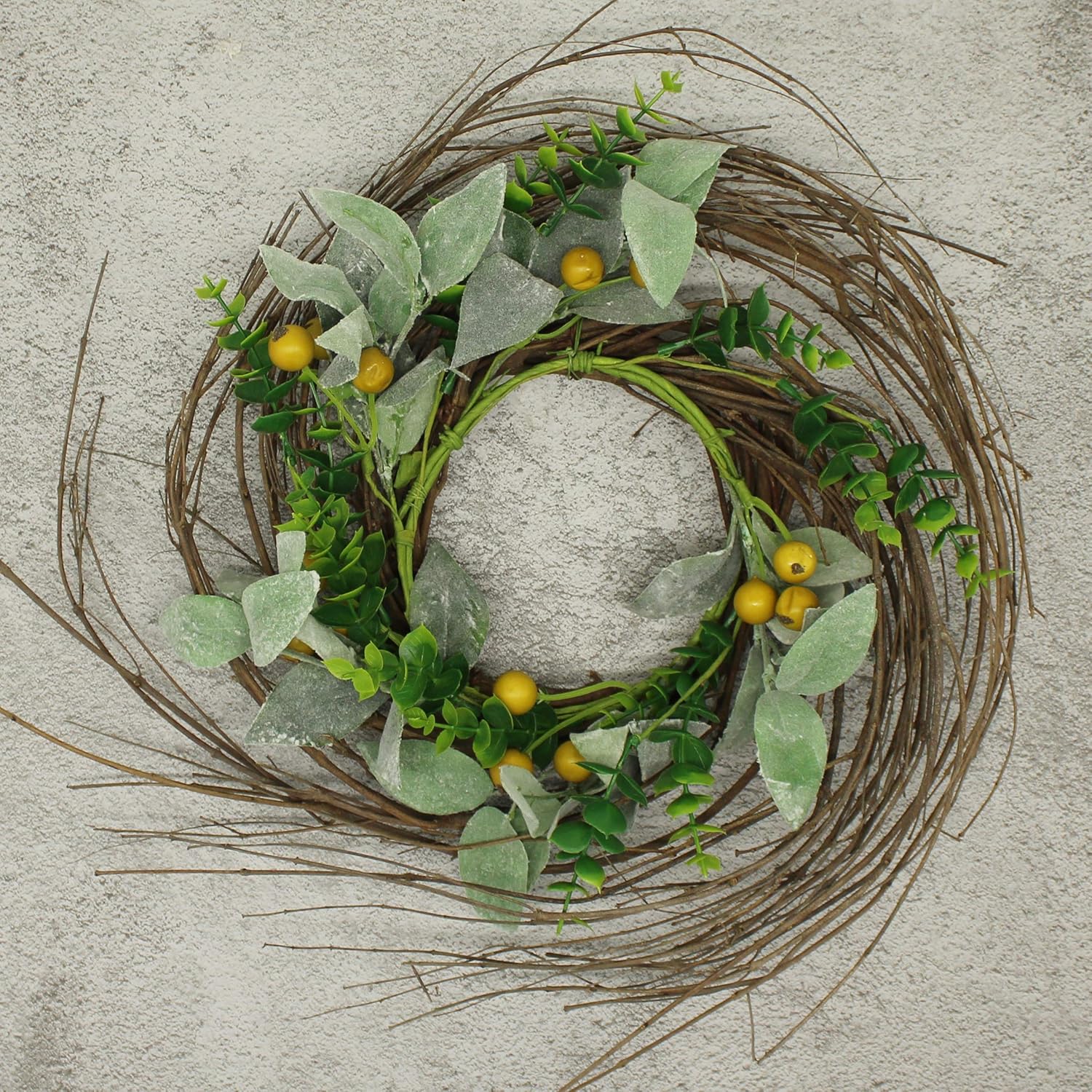 Rustic Country Artificial Lambs Ear Wreath 14 Inch