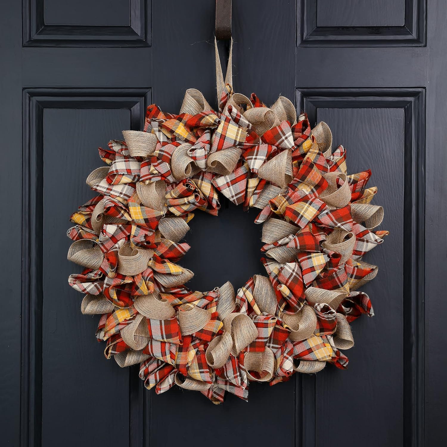 Glitzhome 185 Inch Fall Plaid Fabric Wreath