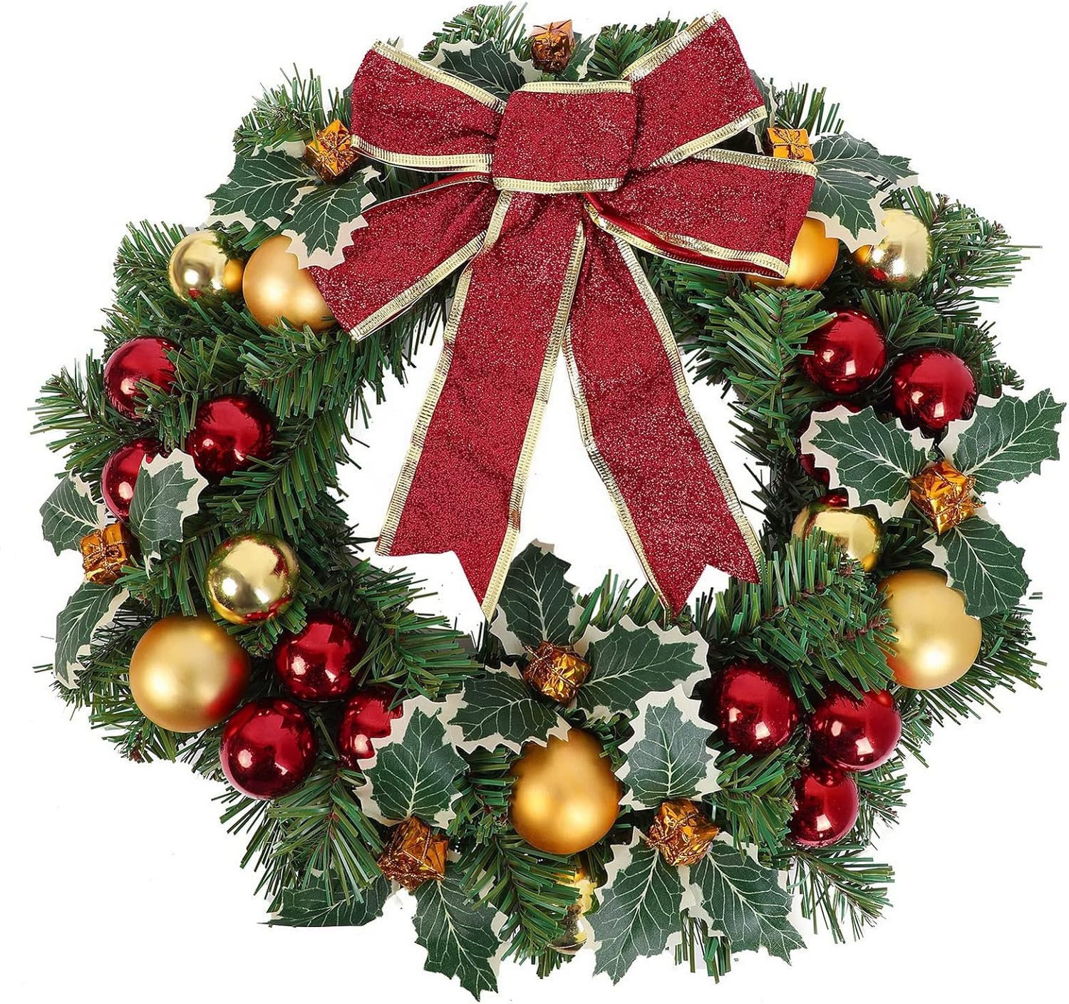 Heflashor 17 Inch Christmas Wreath with Bow
