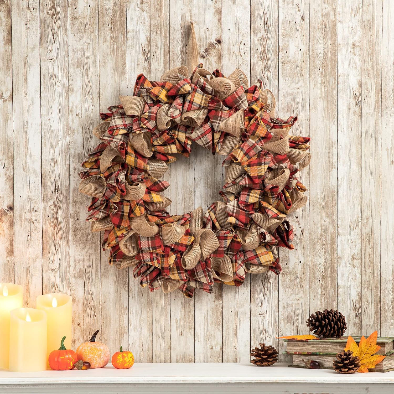 Glitzhome 185 Inch Fall Plaid Fabric Wreath