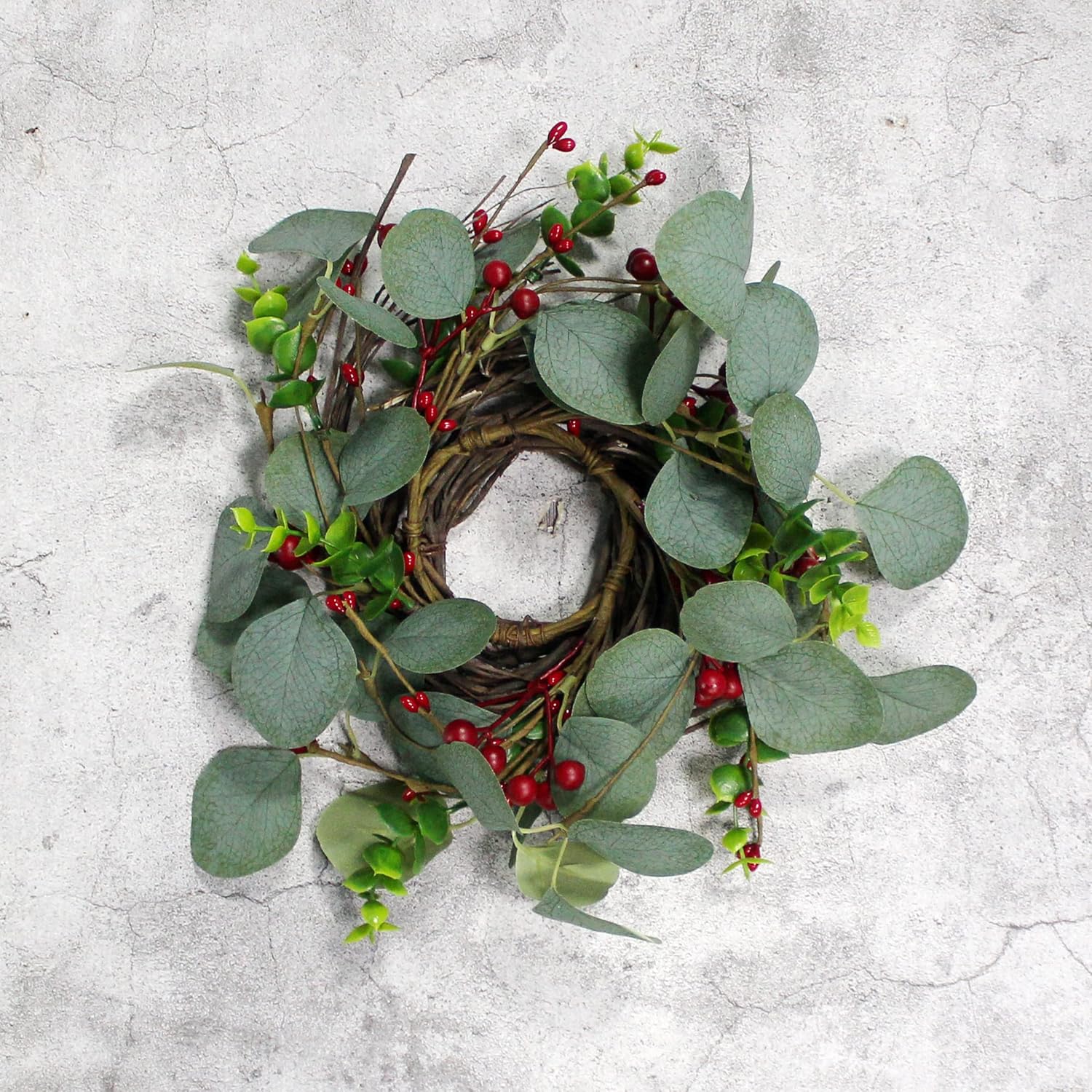 Rustic Country Artificial Eucalyptus Leaves and Berries Wreath 9 Inch