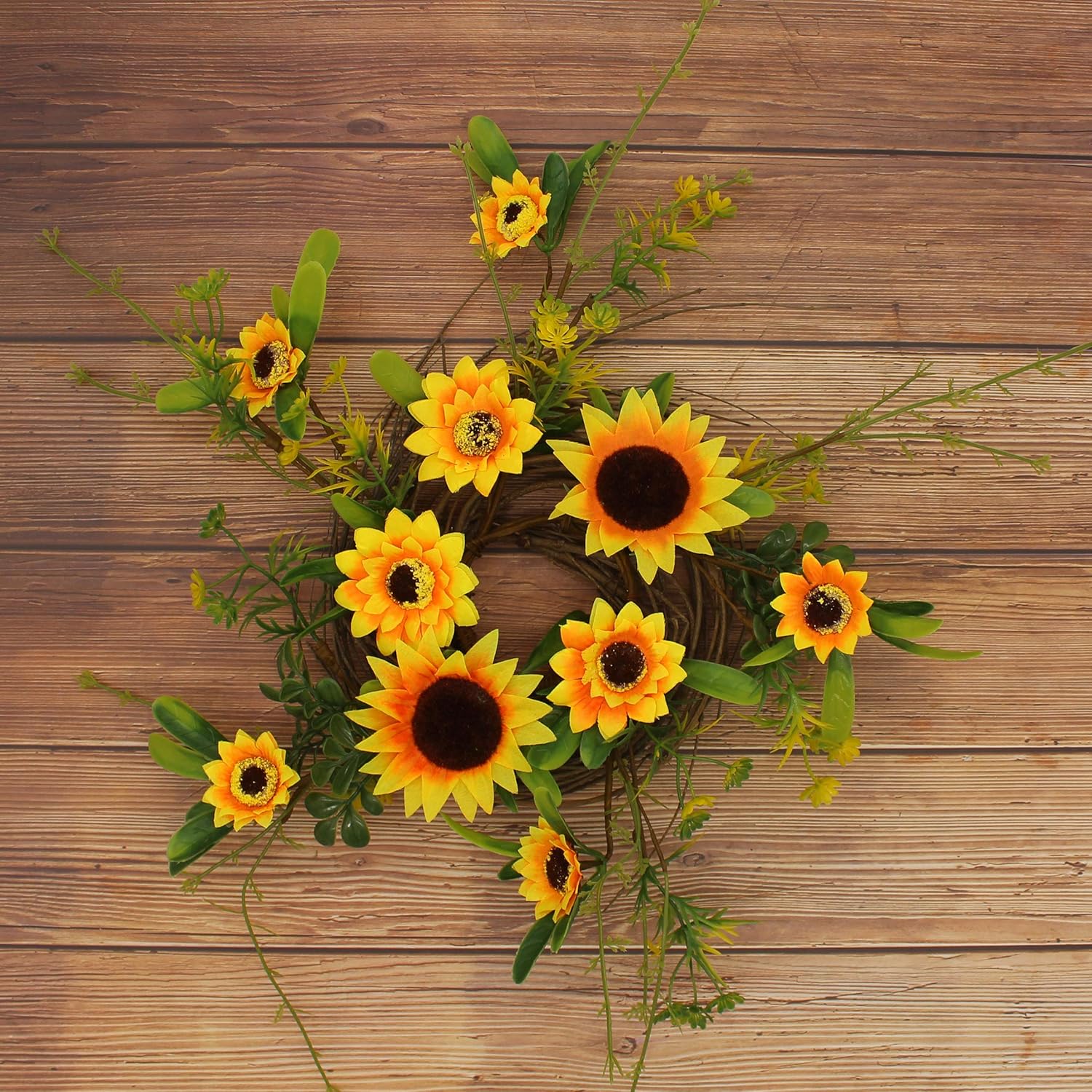Rustic Country Artificial Sunflower and Twig Wreath 9 Inch