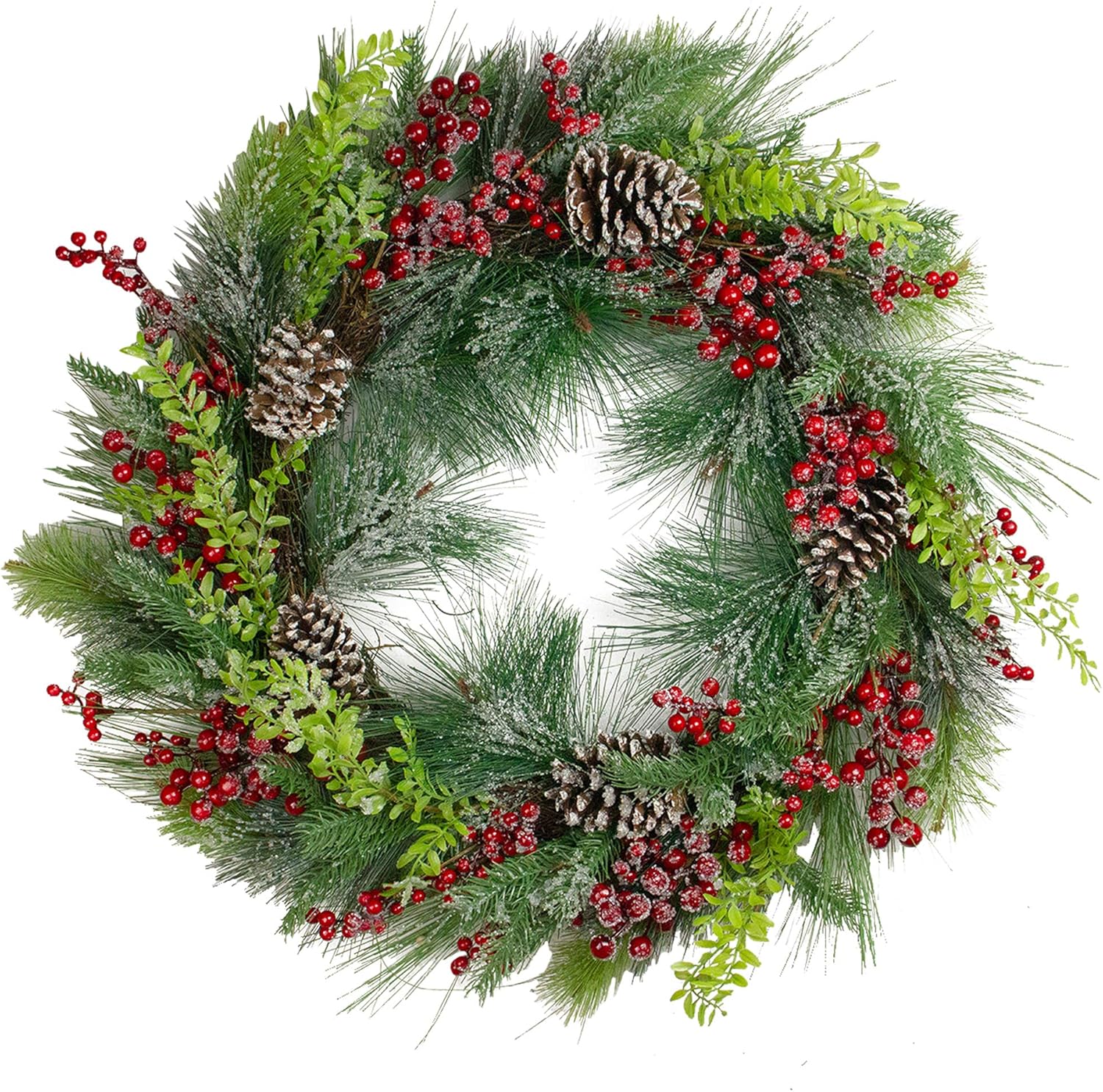 Northlight Iced Red Berries and Mixed Pine Artificial Christmas Wreath 32 Inch