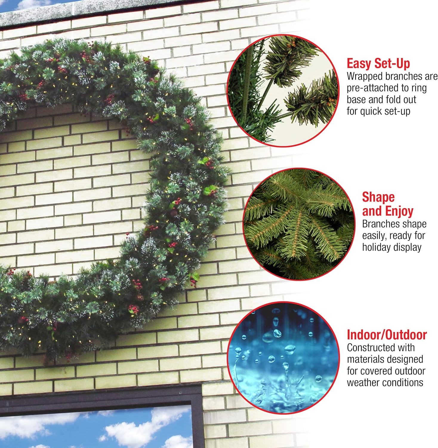 National Tree Company Pre-Lit Artificial Christmas Wreath 60 Inches