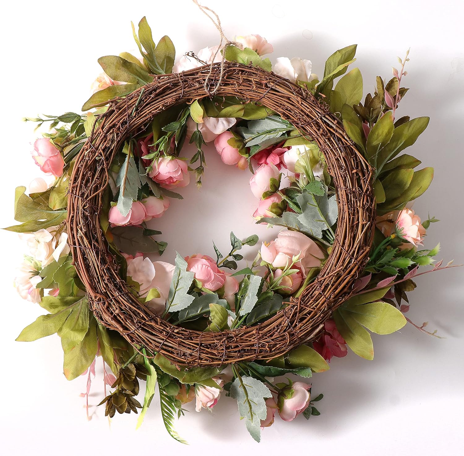 DOTKV Peony Wreath 15 Inch Handmade Front Door Decor