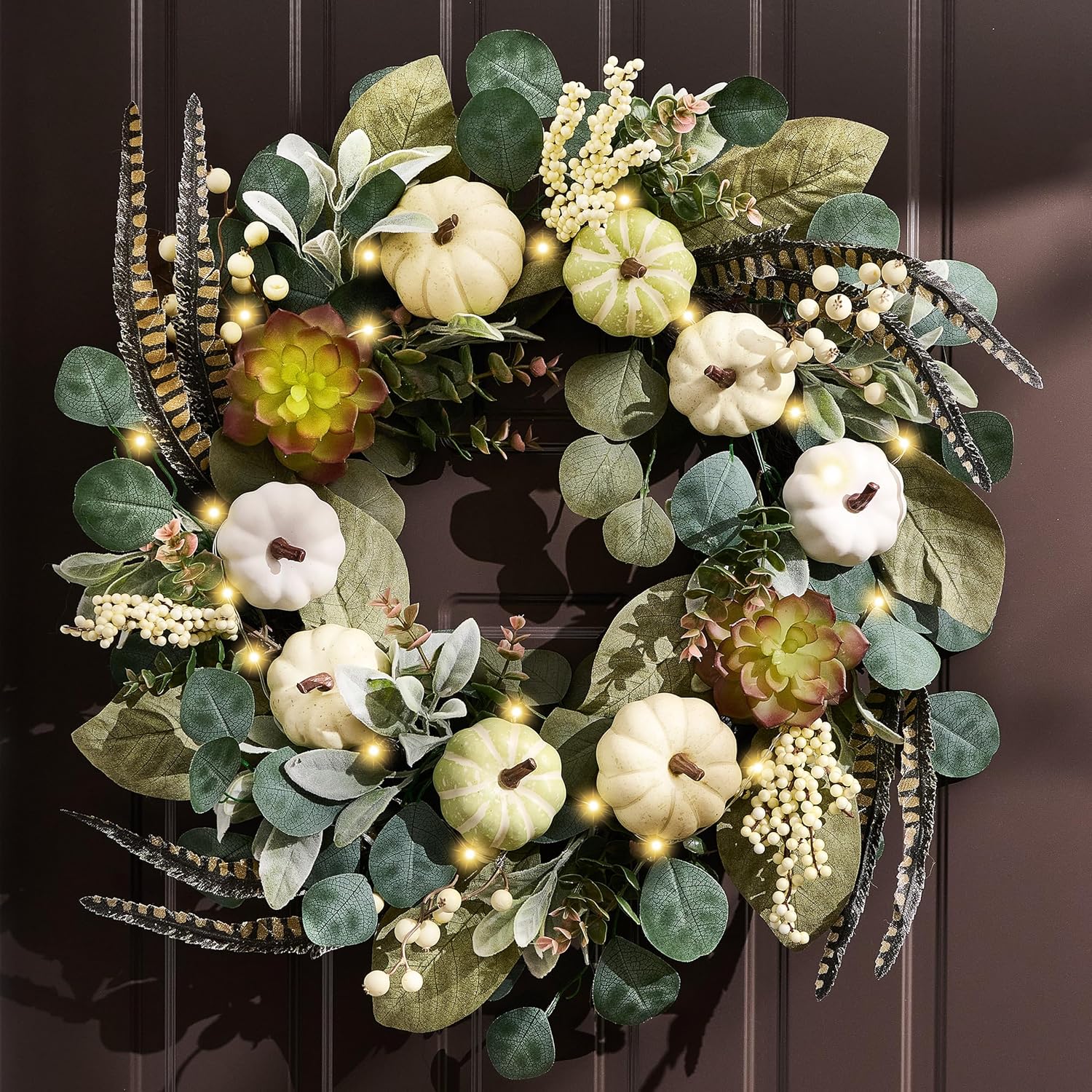 Valery Madelyn Fall Wreath with Light for Front Door