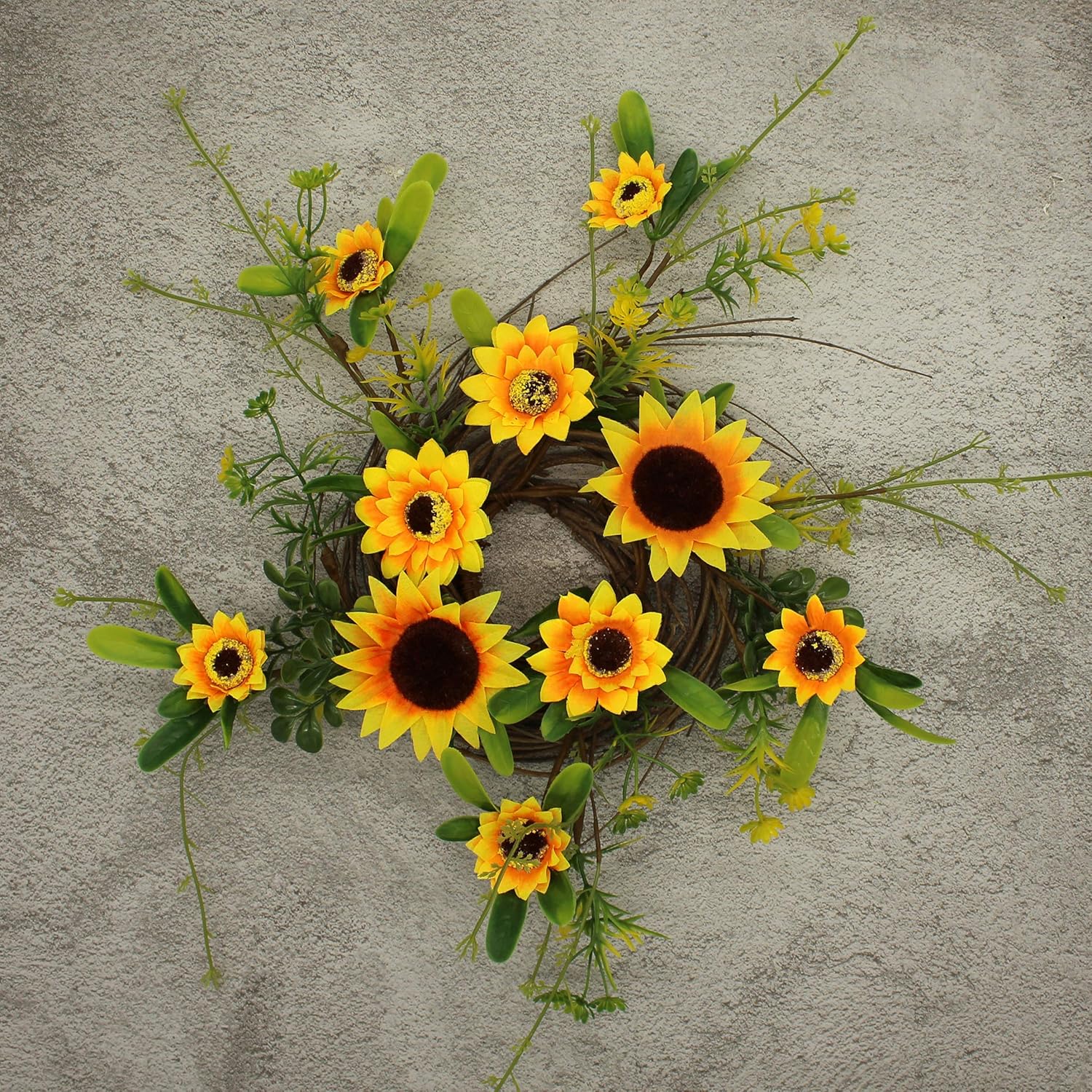 Rustic Country Artificial Sunflower and Twig Wreath 9 Inch