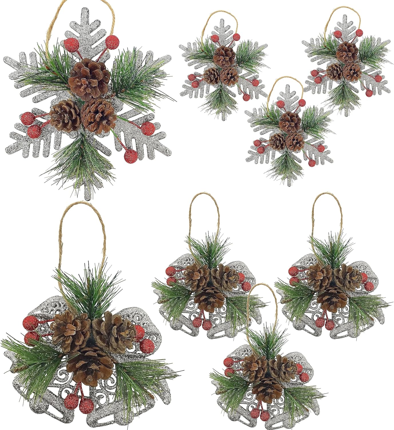 Pinecone Berry Christmas Ornaments Set of 8