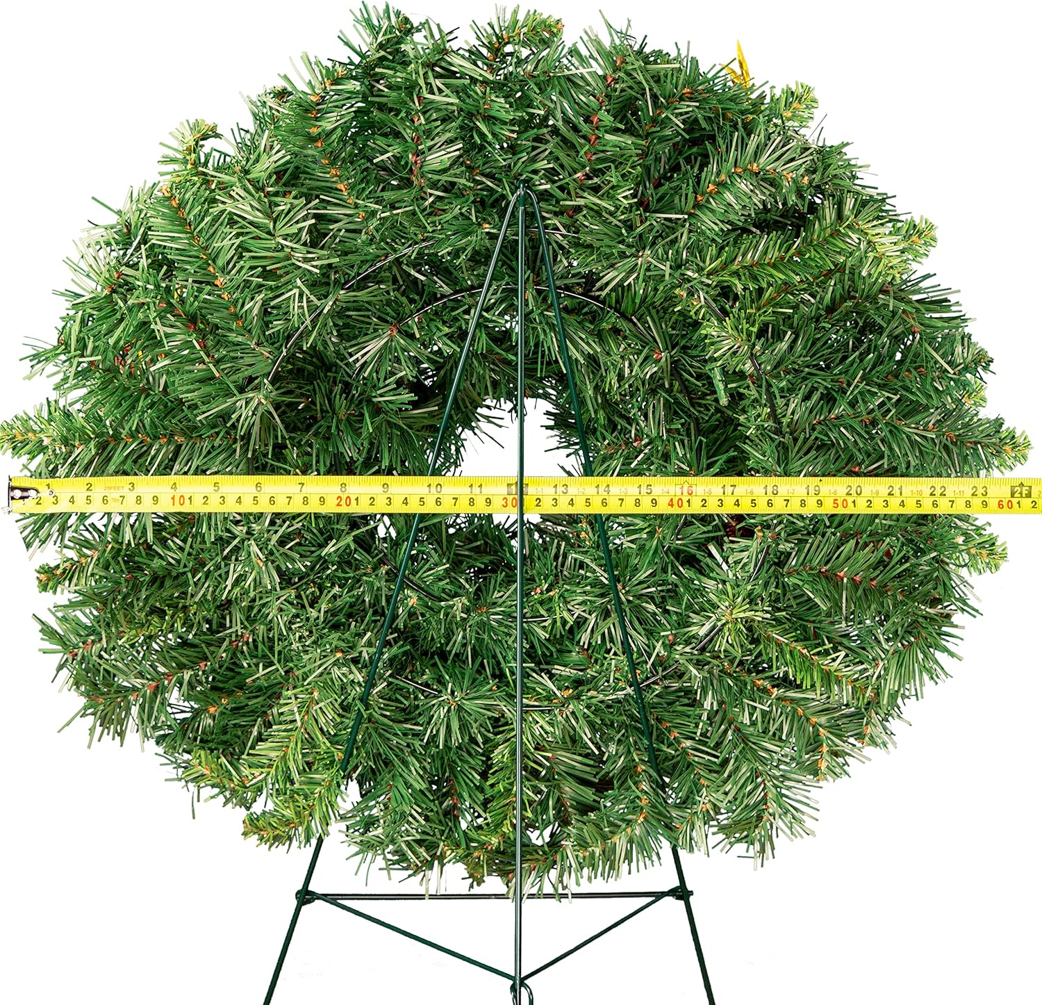 Christmas Wreath with Blue and Silver Ornaments on 30 Inch Easel Stand